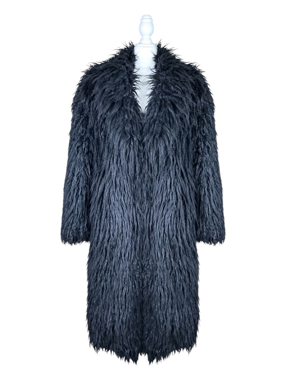 Urban Outfitters Kimchi Blue Coat Black Faux Fur Shaggy Longline Glam L NWOT - Picture 2 of 8